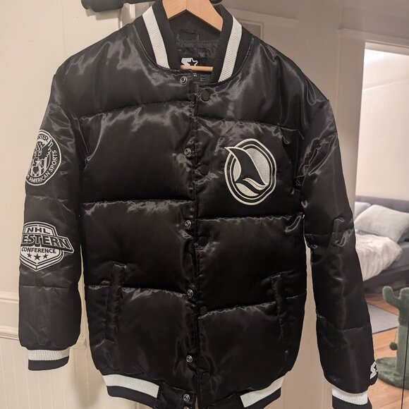 San Jose Sharks & Starter Black Ice Evolve Satin Jacket - Picture 1 of 6